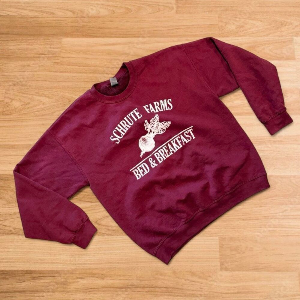 Gildan The Office Shrute Farms Beet Burgundy Large Crewneck